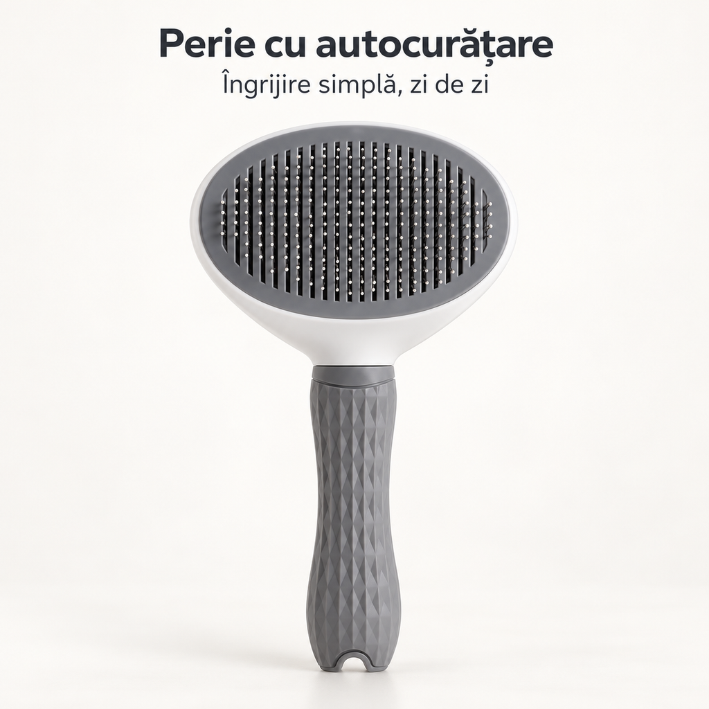 Perie Autocurățare pentru Câini și Pisici – Părul Dispare Dintr-o Apăsare